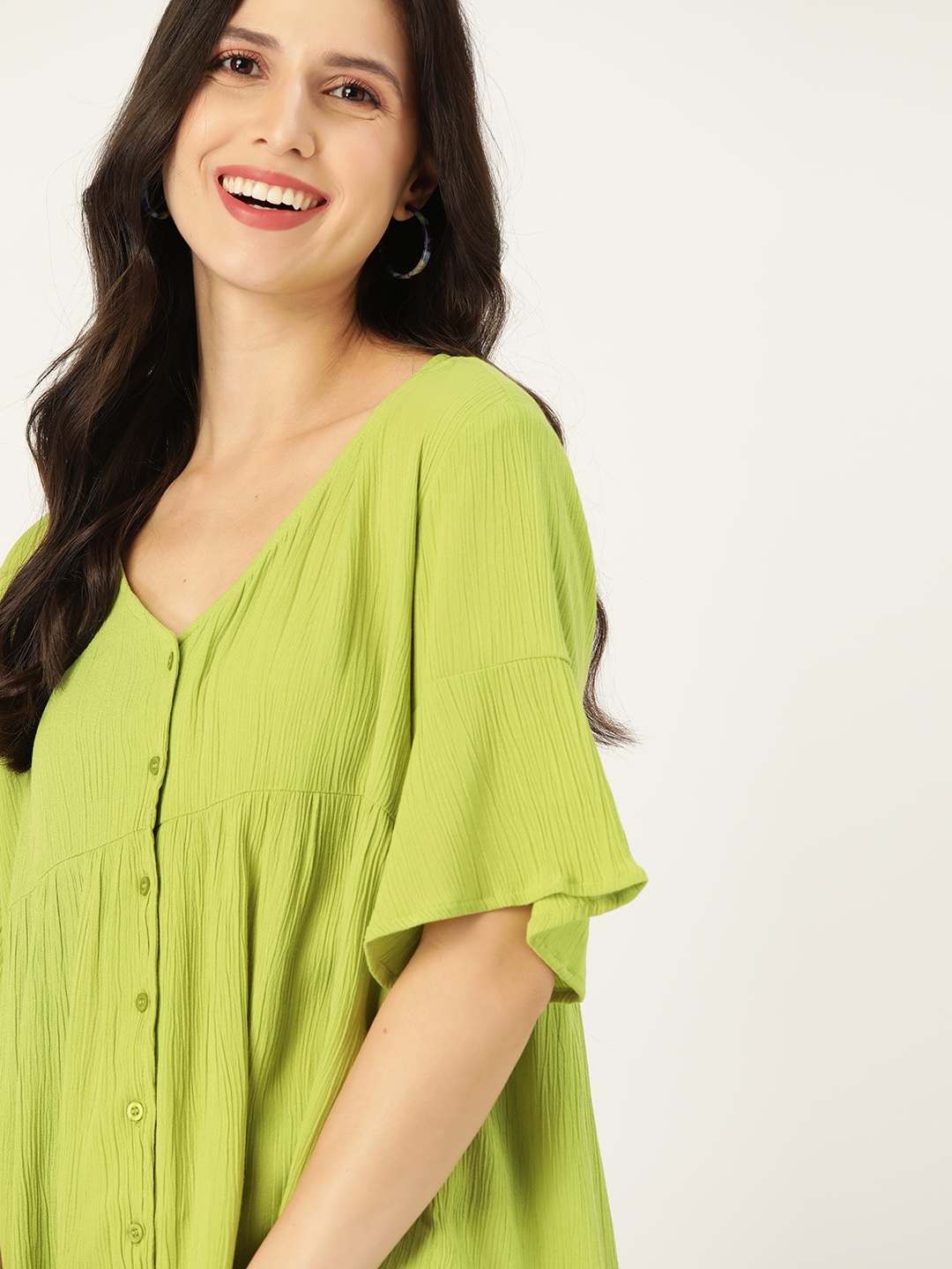 

DressBerry Green EcoVero Solid A-Line Top