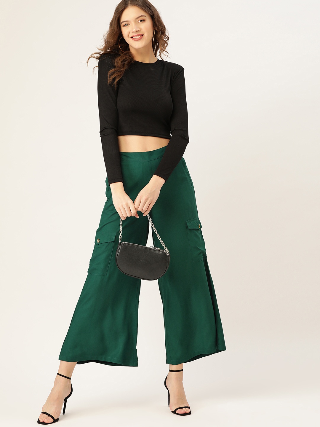 

DressBerry Women Green EcoVero Solid Sustainable Parallel Trousers