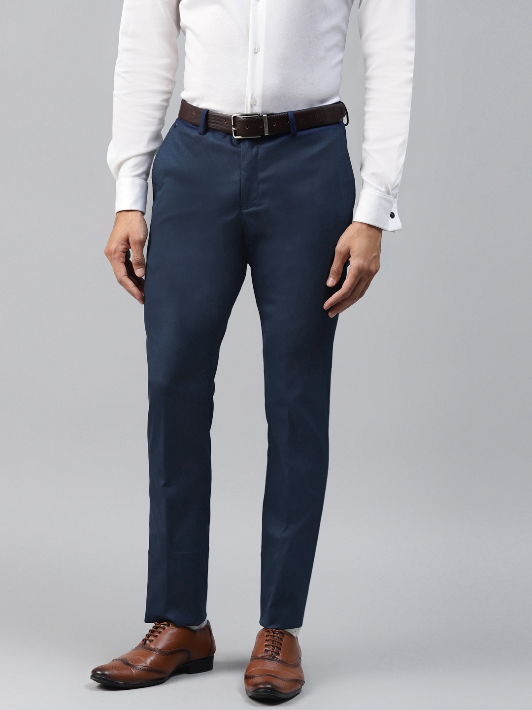 

Blackberrys Men Navy Blue Skinny Fit Self-Checked Formal Trousers