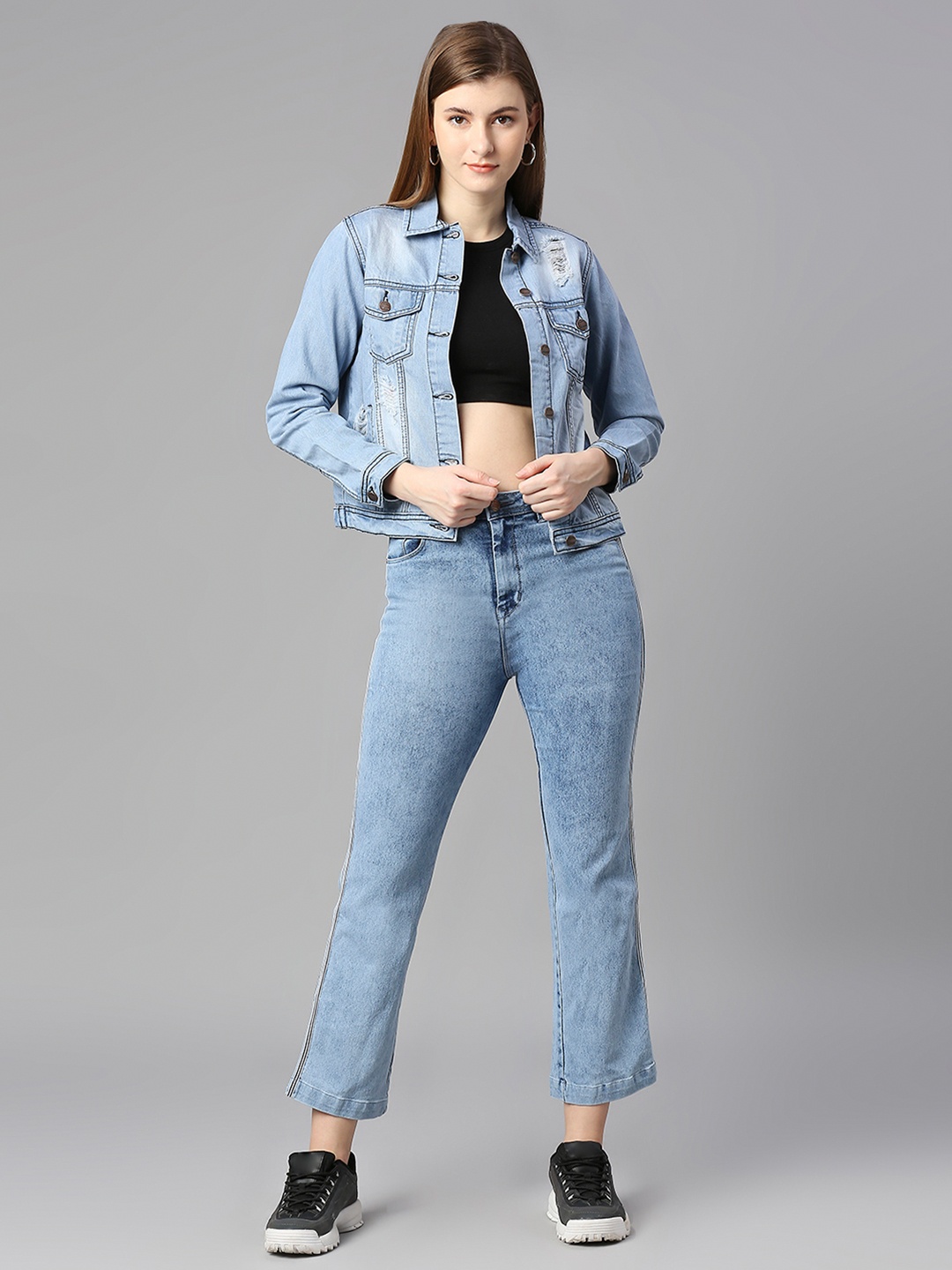 

High Star Women Blue Solid Denim Jacket