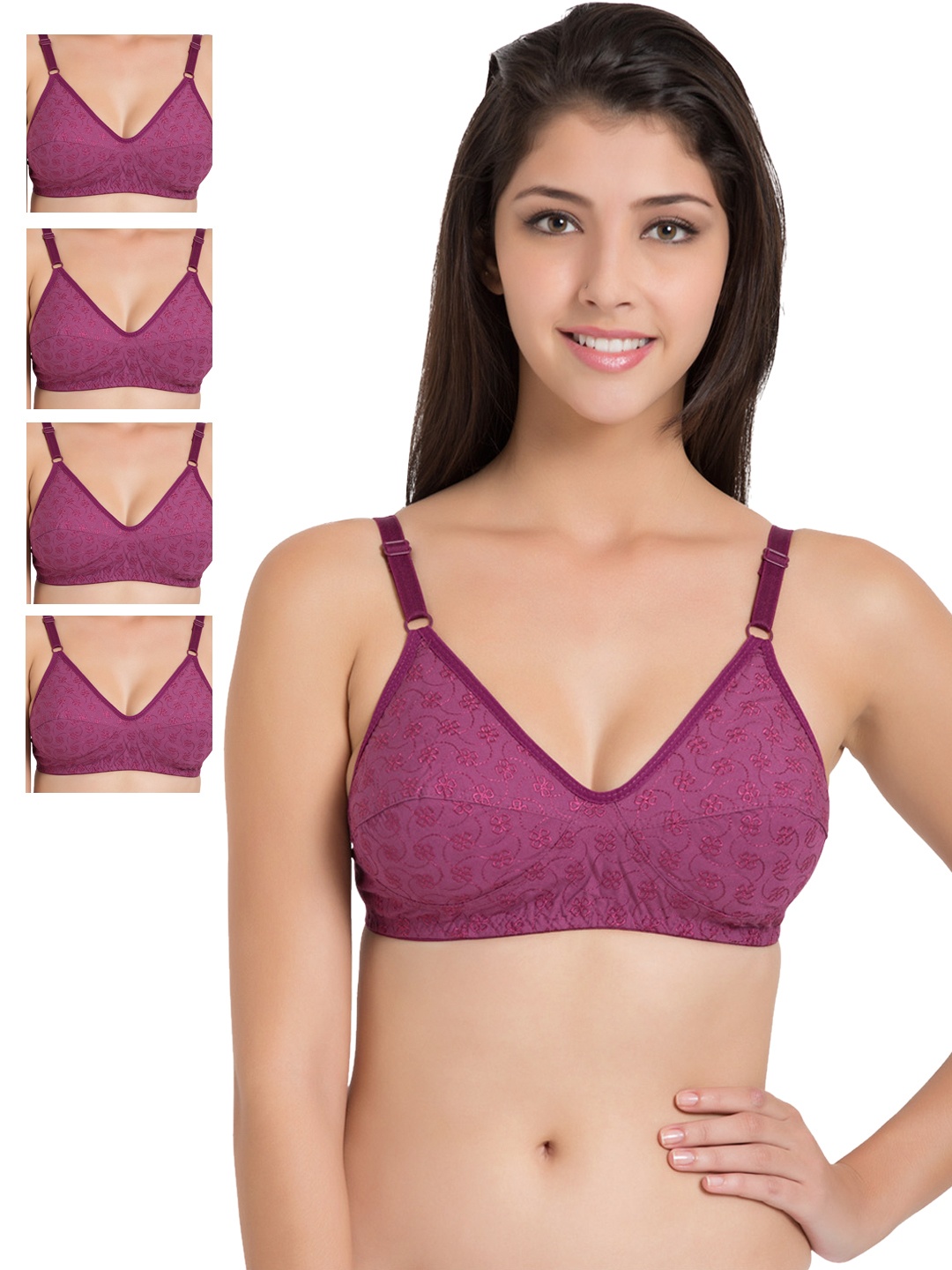 

Souminie Pack of 5 Purple Embroidered Full-Coverage Bras SLY37MG-5PC_AS