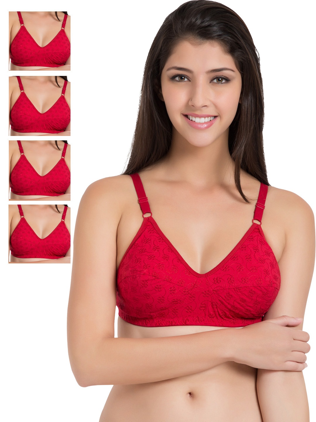 

Souminie Pack of 5 Red Embroidered Full-Coverage Bras SLY37RD-5PC_AS