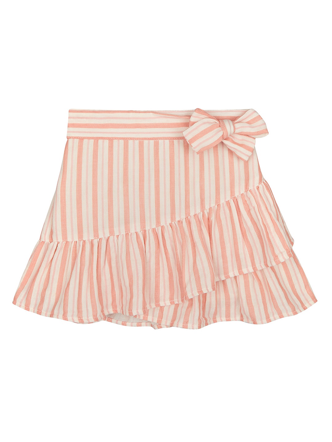 

mothercare Girl Peach-Coloured Striped Pure Cotton Ruffle A-Line Skirt