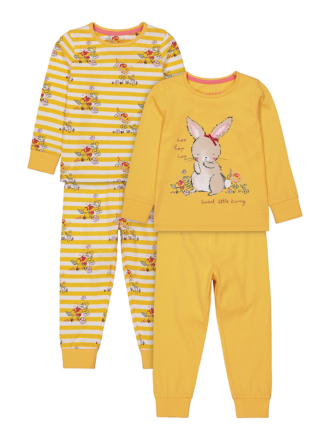 

mothercare Girls Mustard Yellow Printed Set of 2 Pure Cotton T-shirt & Joggers