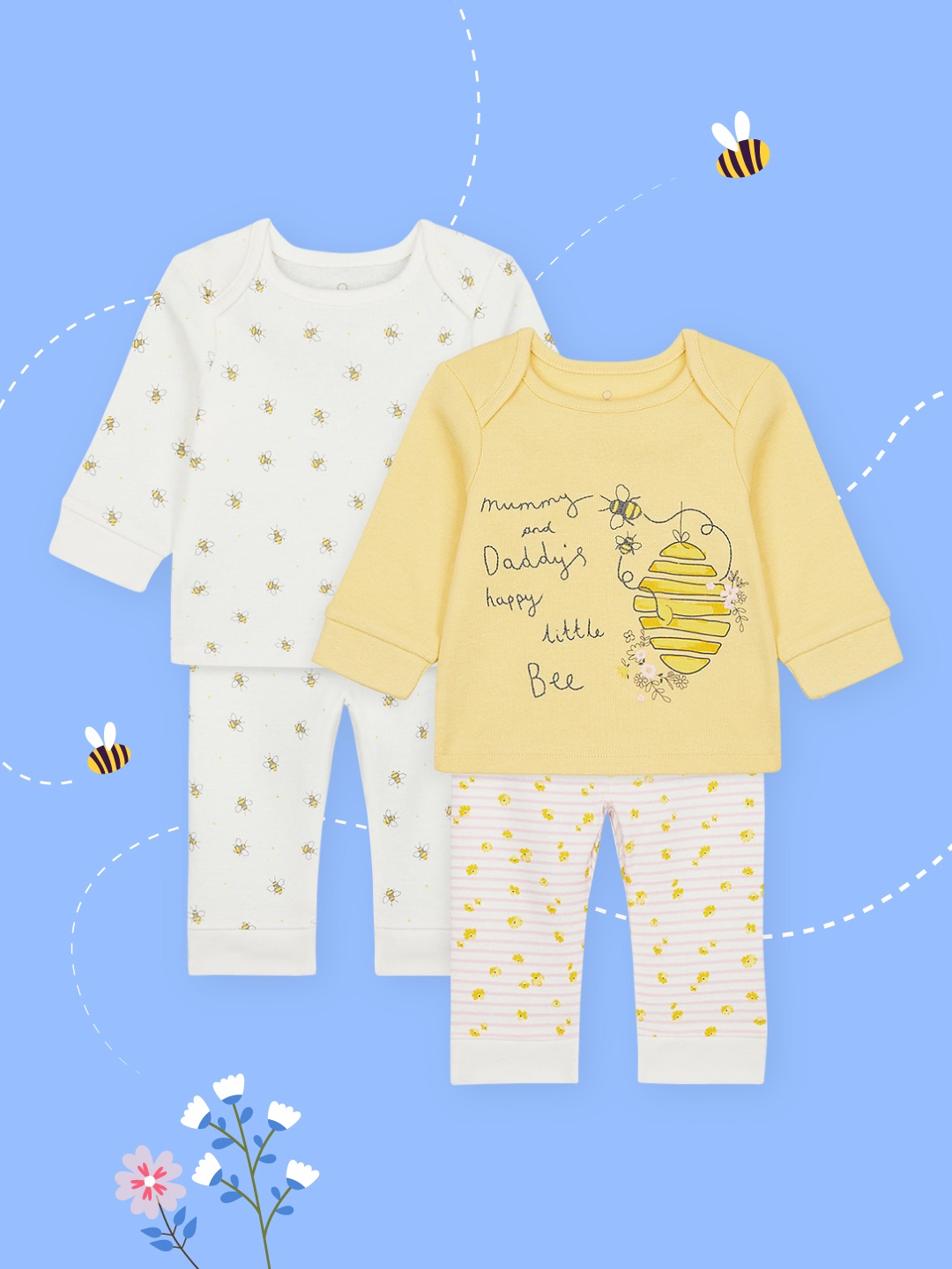 

mothercare Girls Pack of 2 Printed Night suit, Yellow