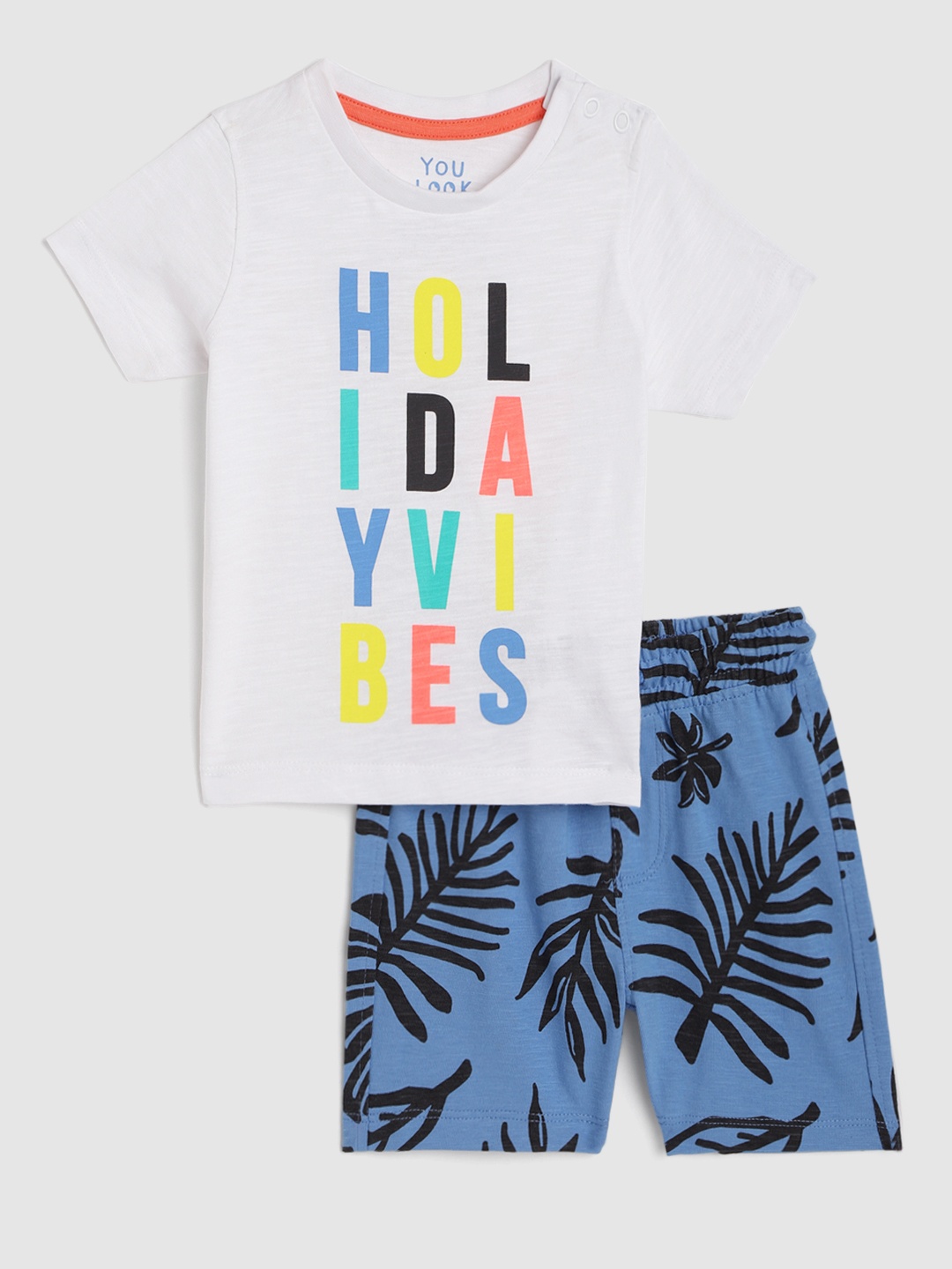 

mothercare Infant Boys White & Blue Printed Pure Cotton Clothing Set