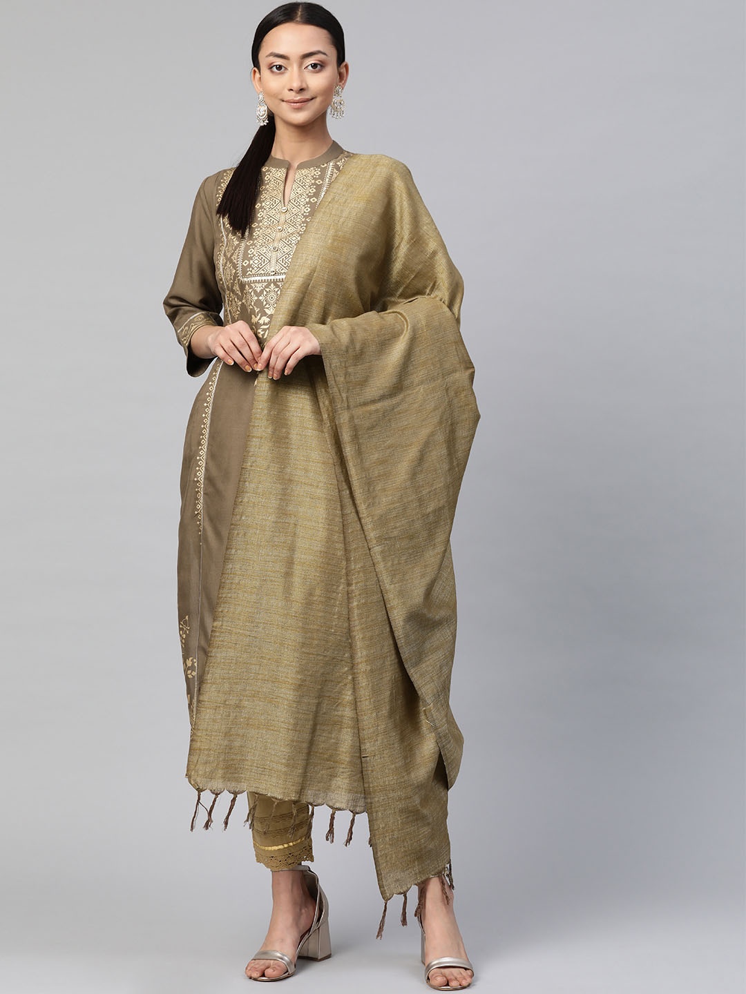 

Juniper Women Brown & Golden Ethnic Motifs Print Kurta with Dupatta & Scrunchie