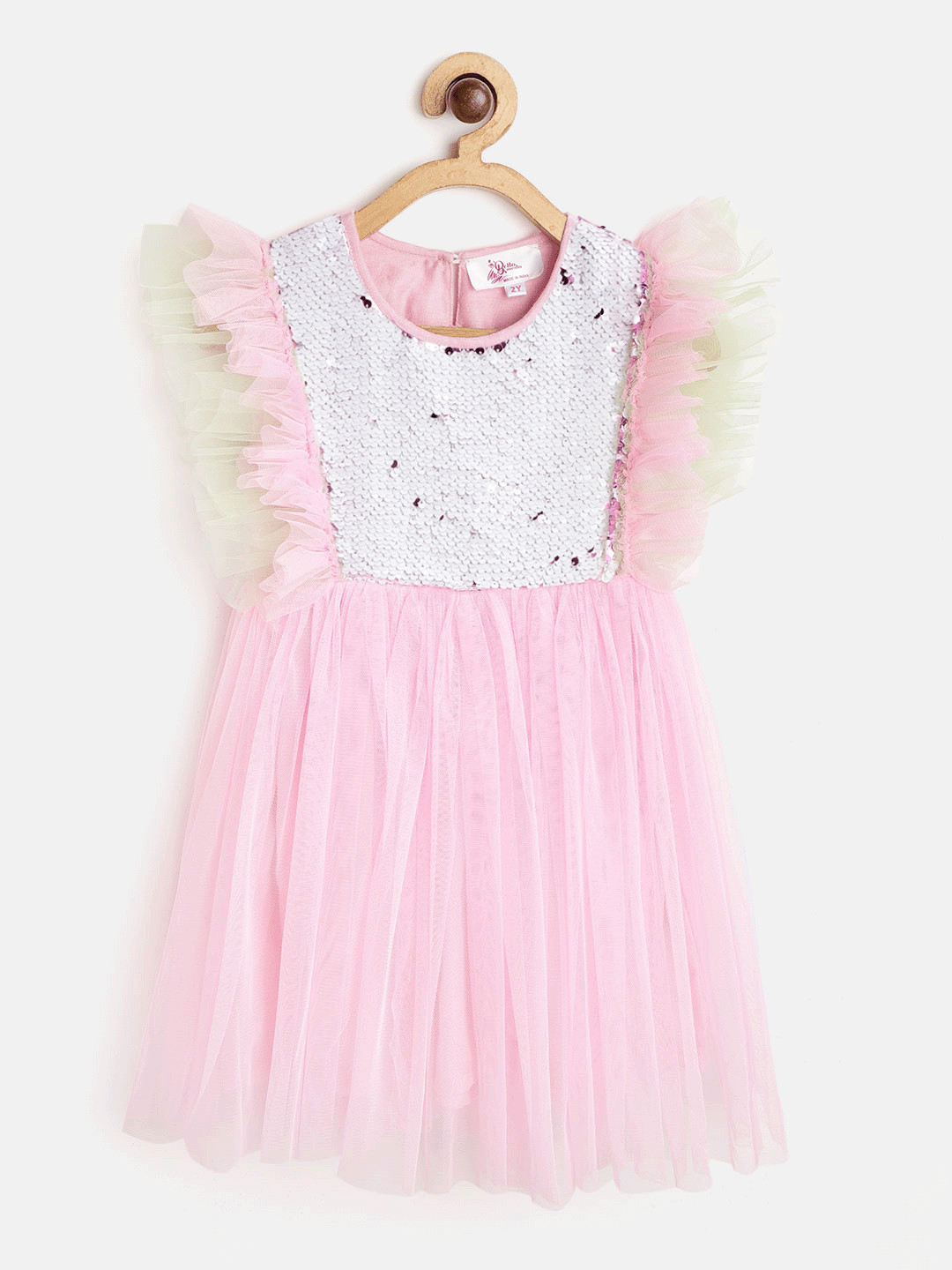 

Bella Moda Girls Pink & White Colourblocked Flip Sequinned Fit and Flare Dress with Tie-Up