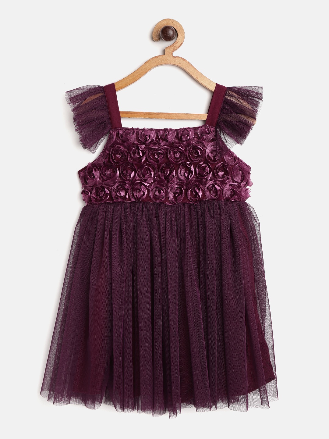 

Bella Moda Girls Maroon Floral Embellished Fit and Flare Dress with Tie-Ups