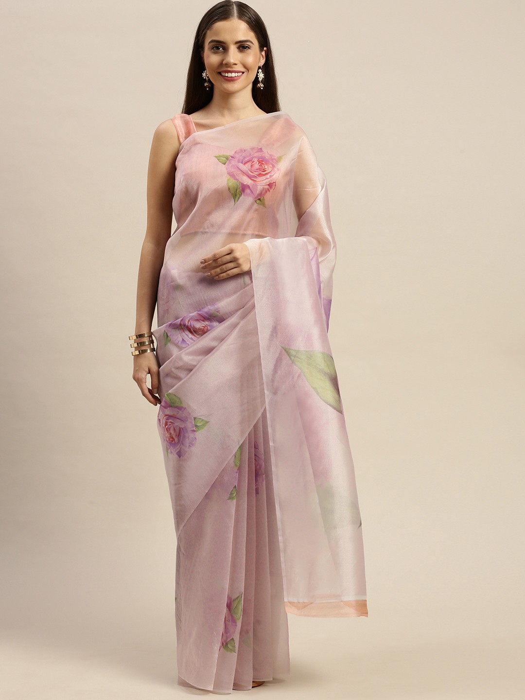 

Rajnandini Lavender & Green Floral Printed Saree