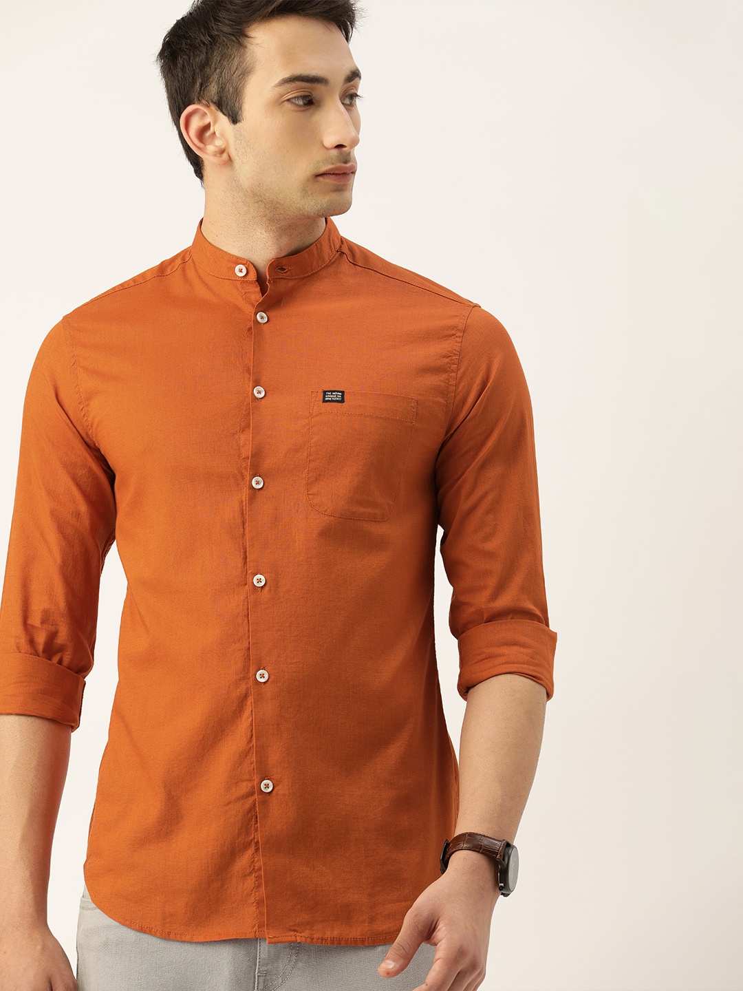 

The Indian Garage Co Men Rust Orange Slim Fit Solid Casual Shirt