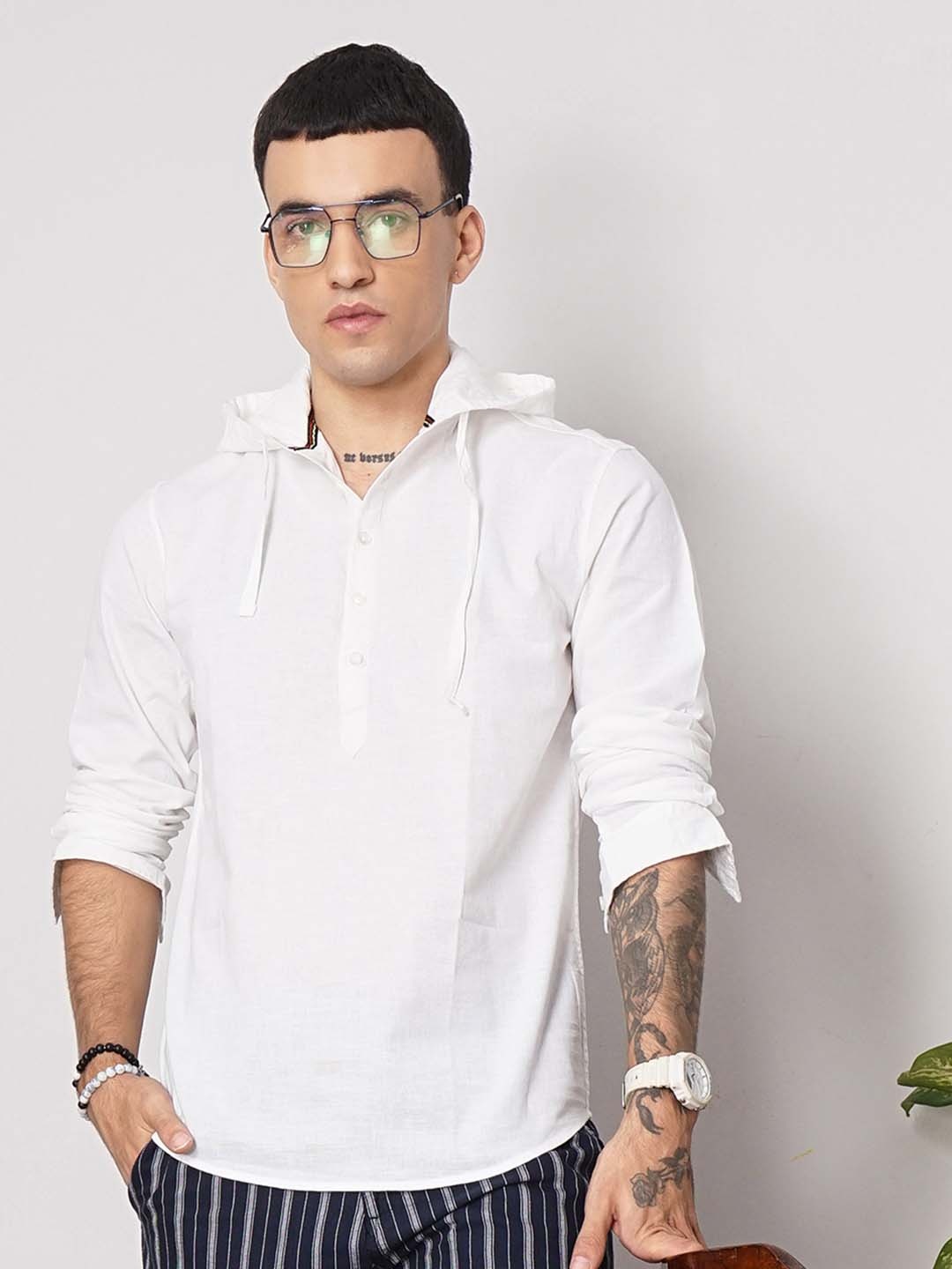 

The Indian Garage Co Men White Slim Fit Solid Casual Hooded Shirt