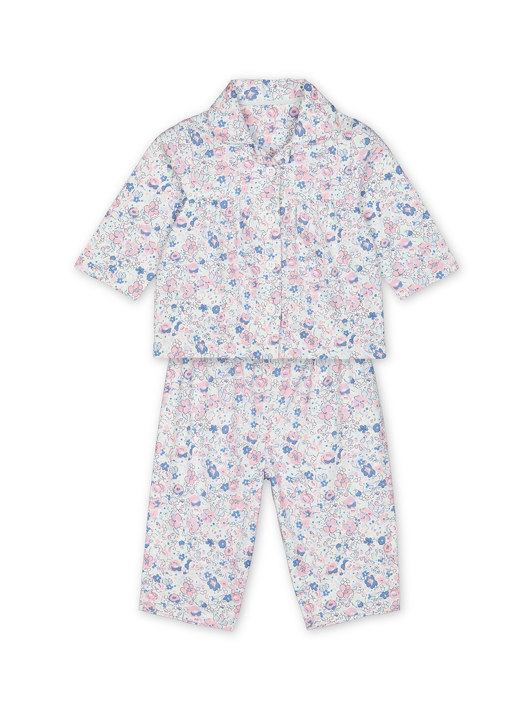

mothercare Infant Girls White & Pink Floral Print Pure Cotton Night suit