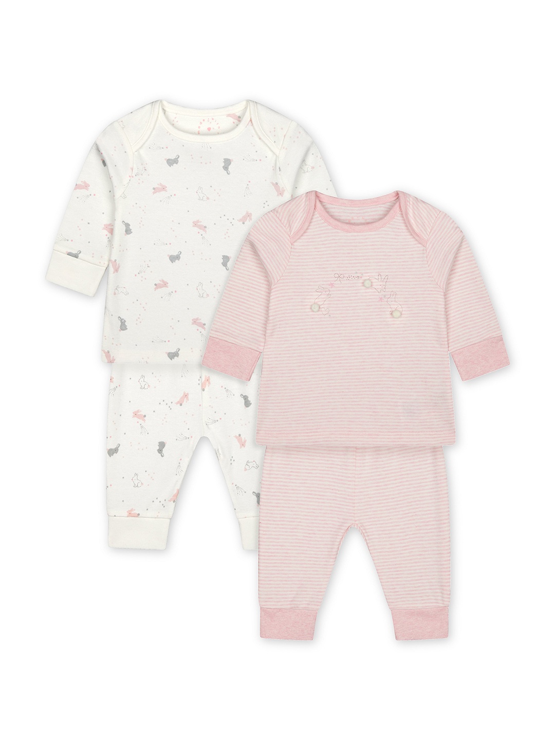 

mothercare Girls Pack of 2 White & Pink Pure Cotton Night suits