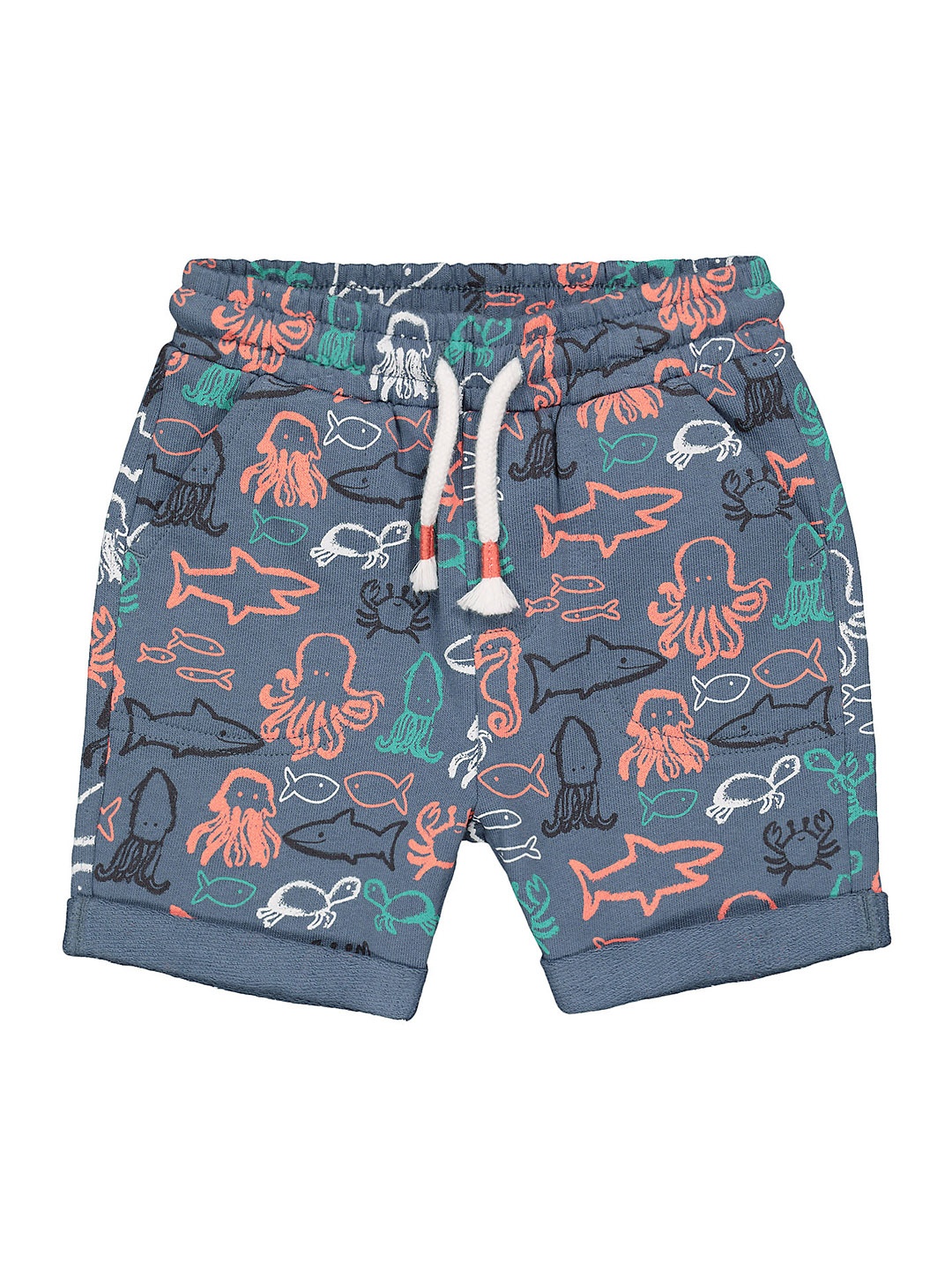 

mothercare Boys Blue & Coral Printed Pure Cotton Regular Fit Regular Shorts