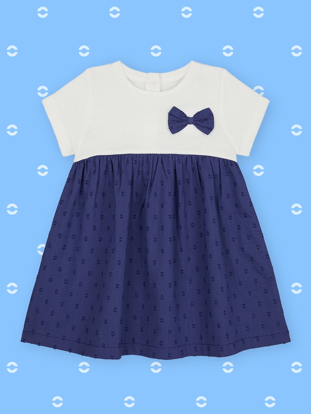 

mothercare Infant Girls White & Navy Blue Self Design A-Line Dress