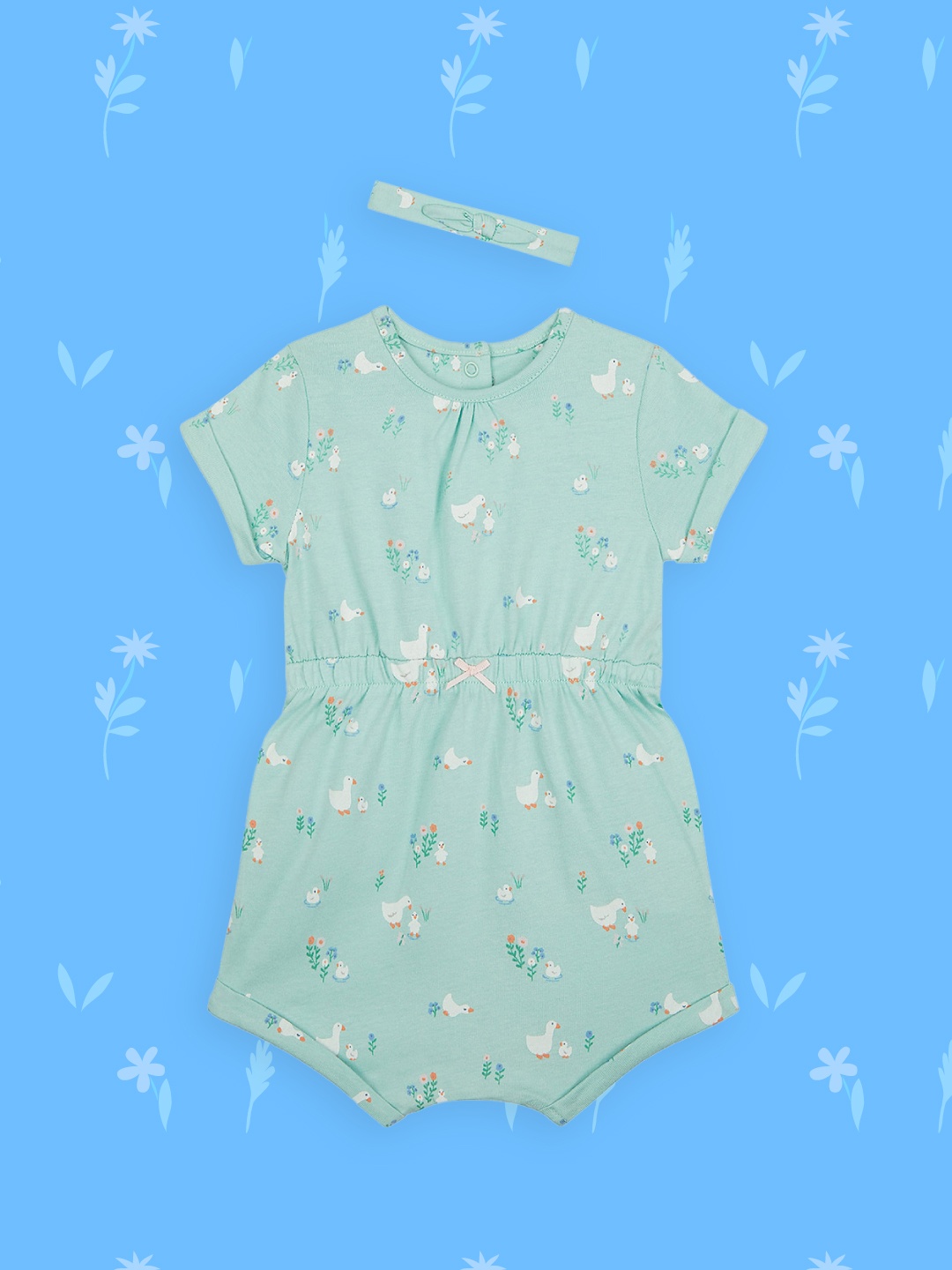 

mothercare Infant Girls Green & White Printed Romper