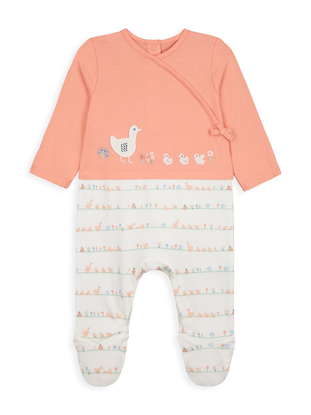 

mothercare Infant Girls Peach-Coloured & White Printed Pure Cotton Sleepsuit