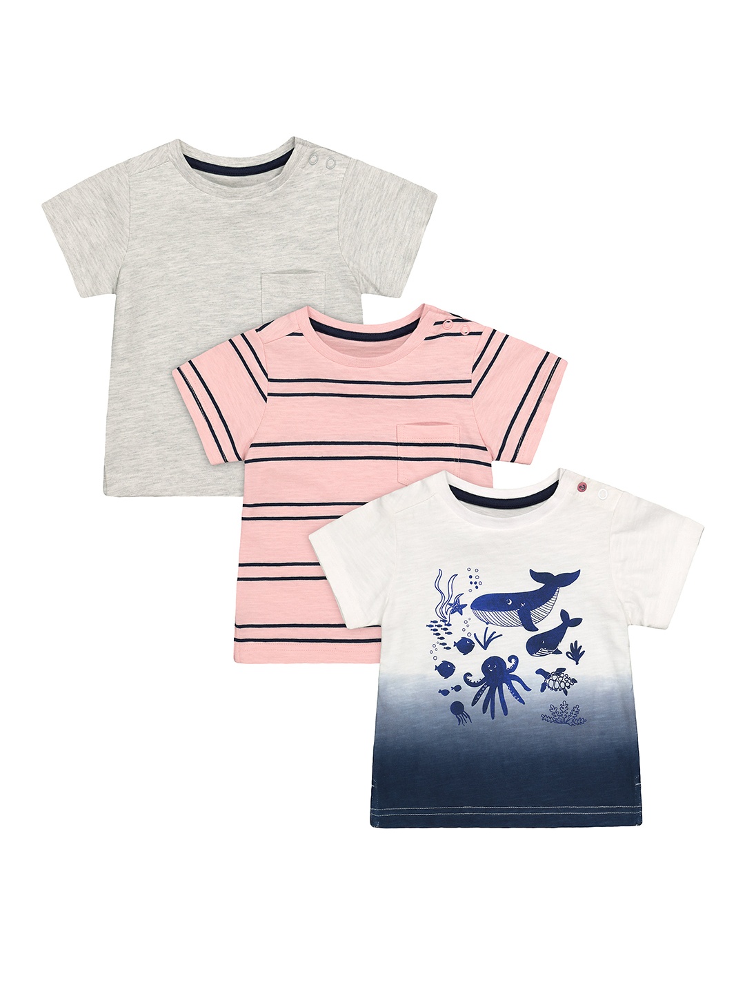 

mothercare Boys Pack Of 3 Printed Round Neck T-shirts, White