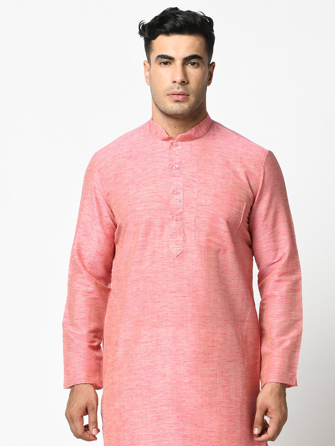 

LAMAAYA Men Pink & Off-White Woven Design Kurta with Churidar
