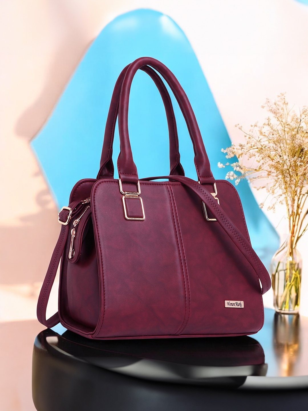 

WOMEN MARKS Maroon Textured Handheld Bag
