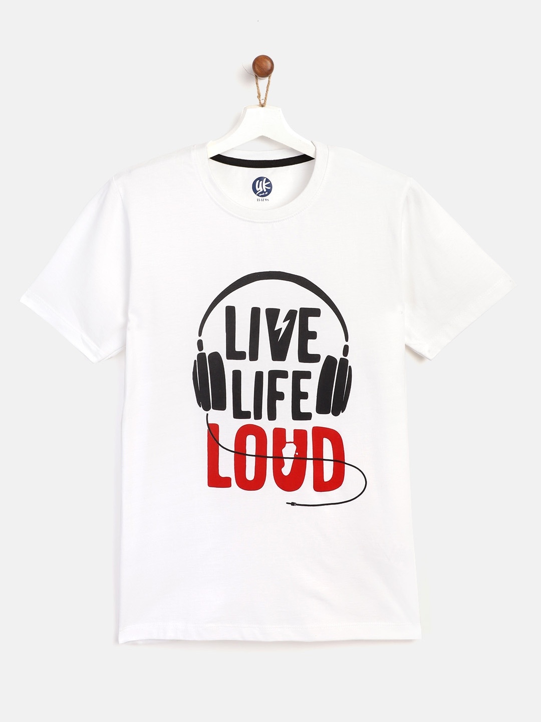 

YK Boys White Black Slogan Print Round Neck Pure Cotton T-shirt
