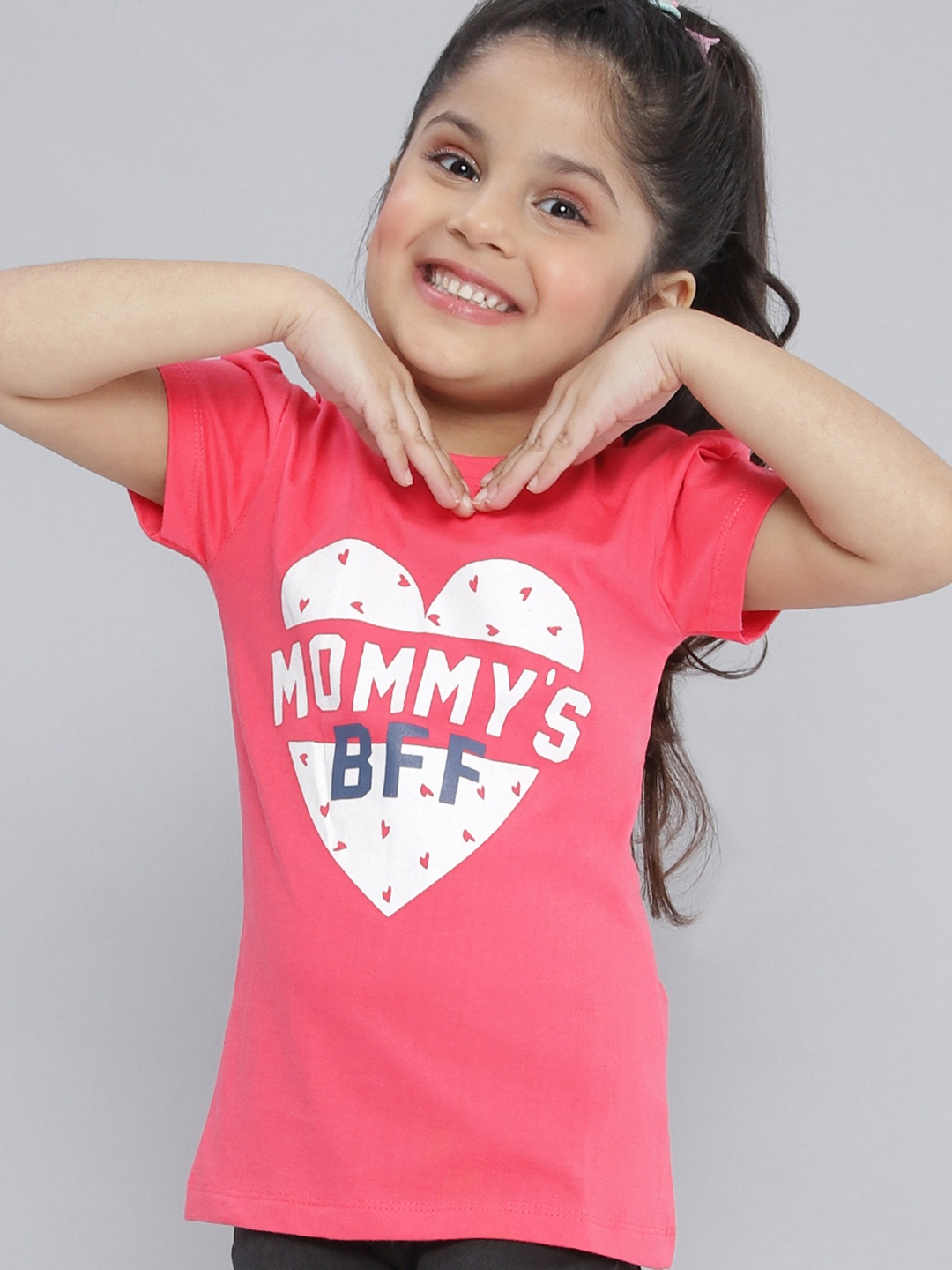 

YK Girls Fuchsia Pink White Conversational Print Round Neck Pure Cotton T-shirt