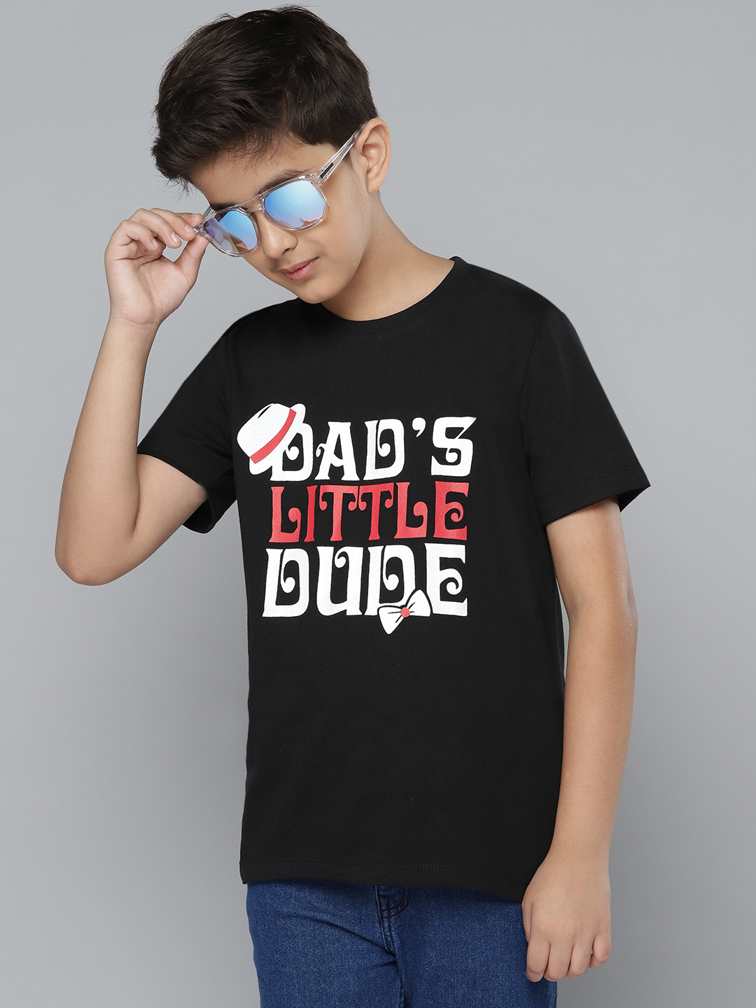 

YK Boys Black White Pure Cotton Typography Print Round Neck Pure Cotton T-shirt