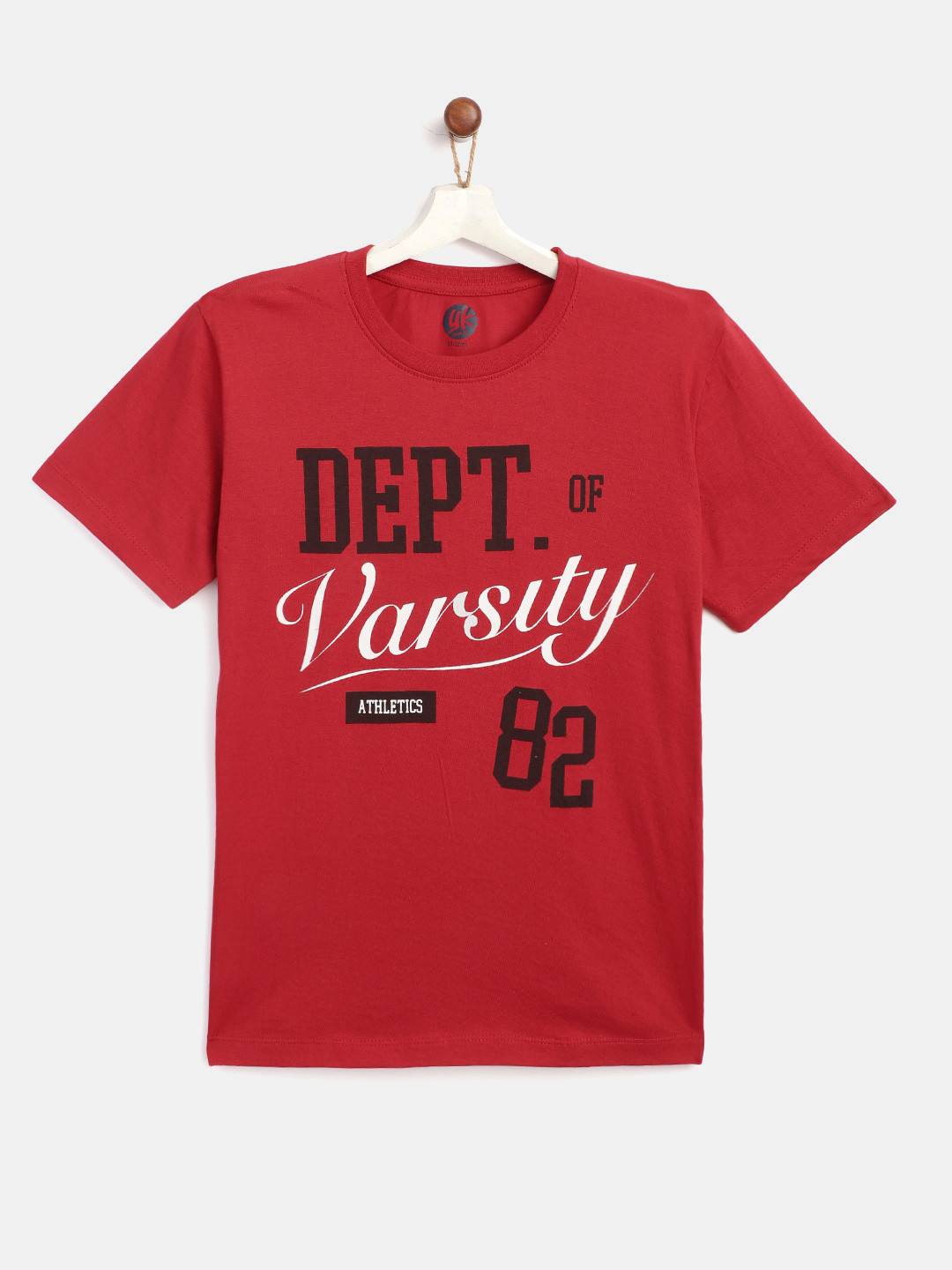 

YK Boys Maroon Coffee Brown Varsity Print Round Neck Pure Cotton T-shirt
