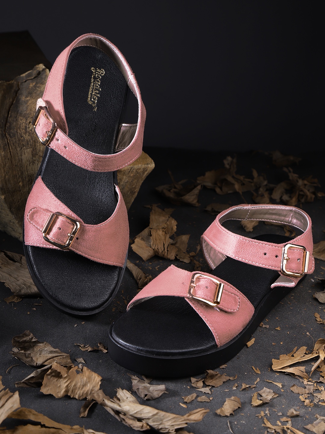 

The Roadster Lifestyle Co Women Pink Solid Open Toe Flats with Buckle Detail