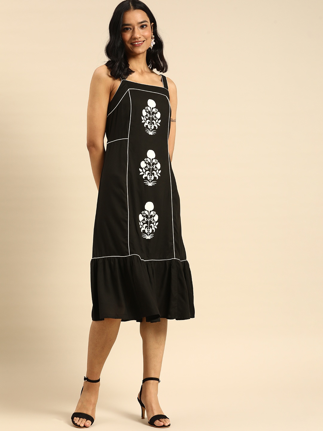 

all about you Black & White Ethnic Motifs Maxi Dress