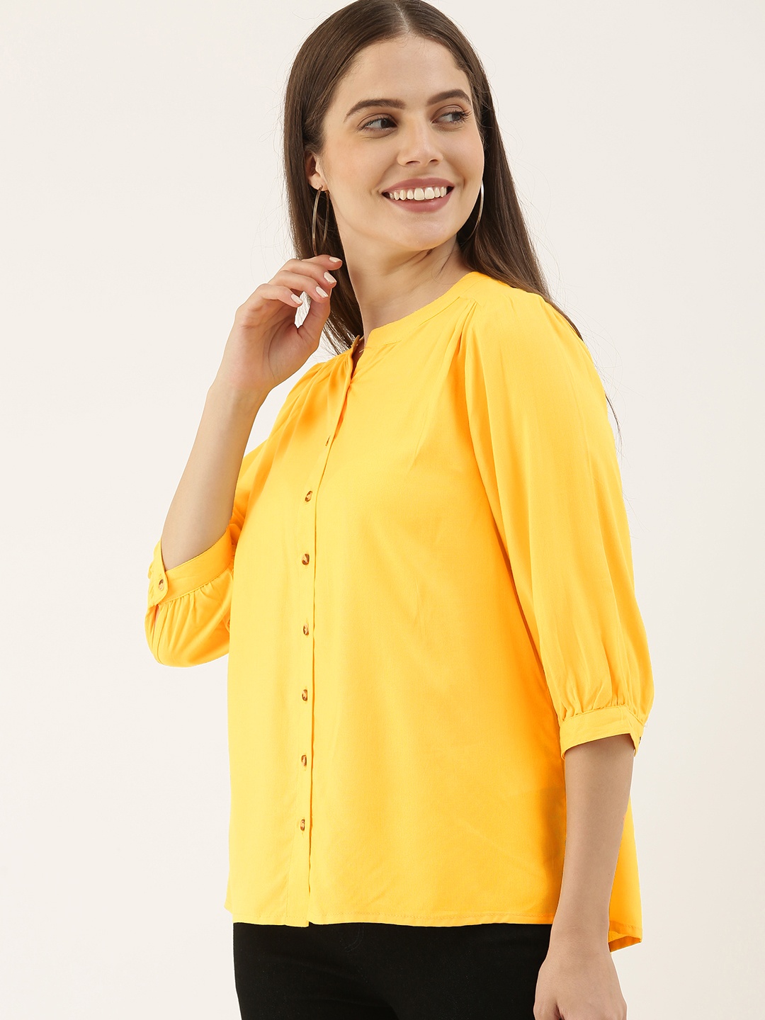 

all about you Women Yellow Solid Casual Shirt