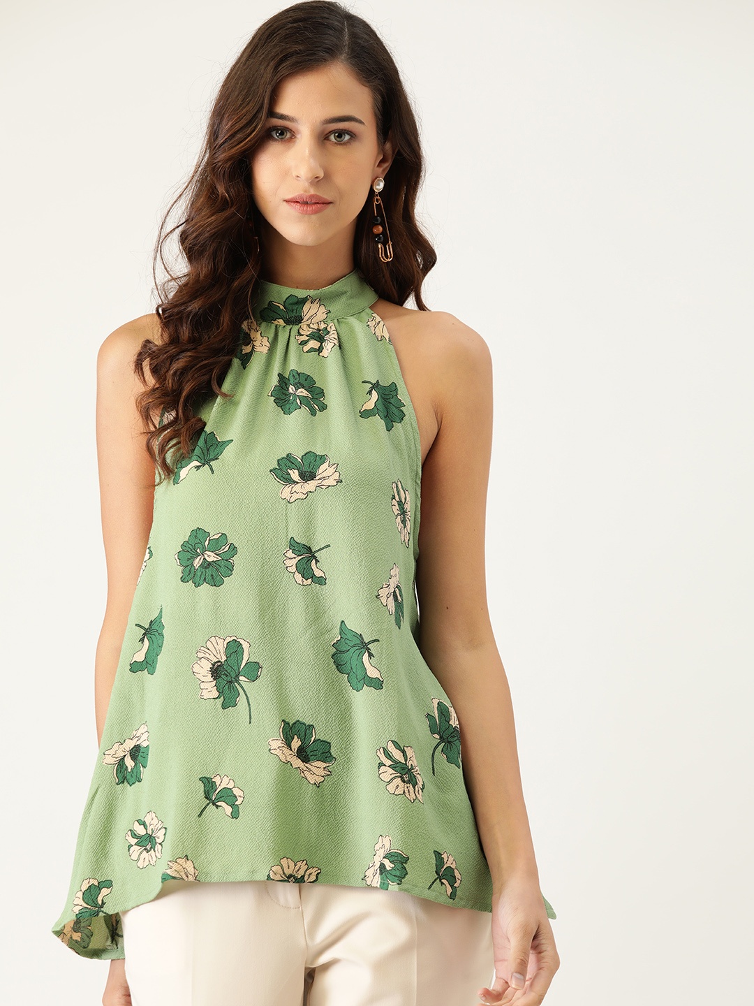 

all about you Green Floral Print A-Line Top