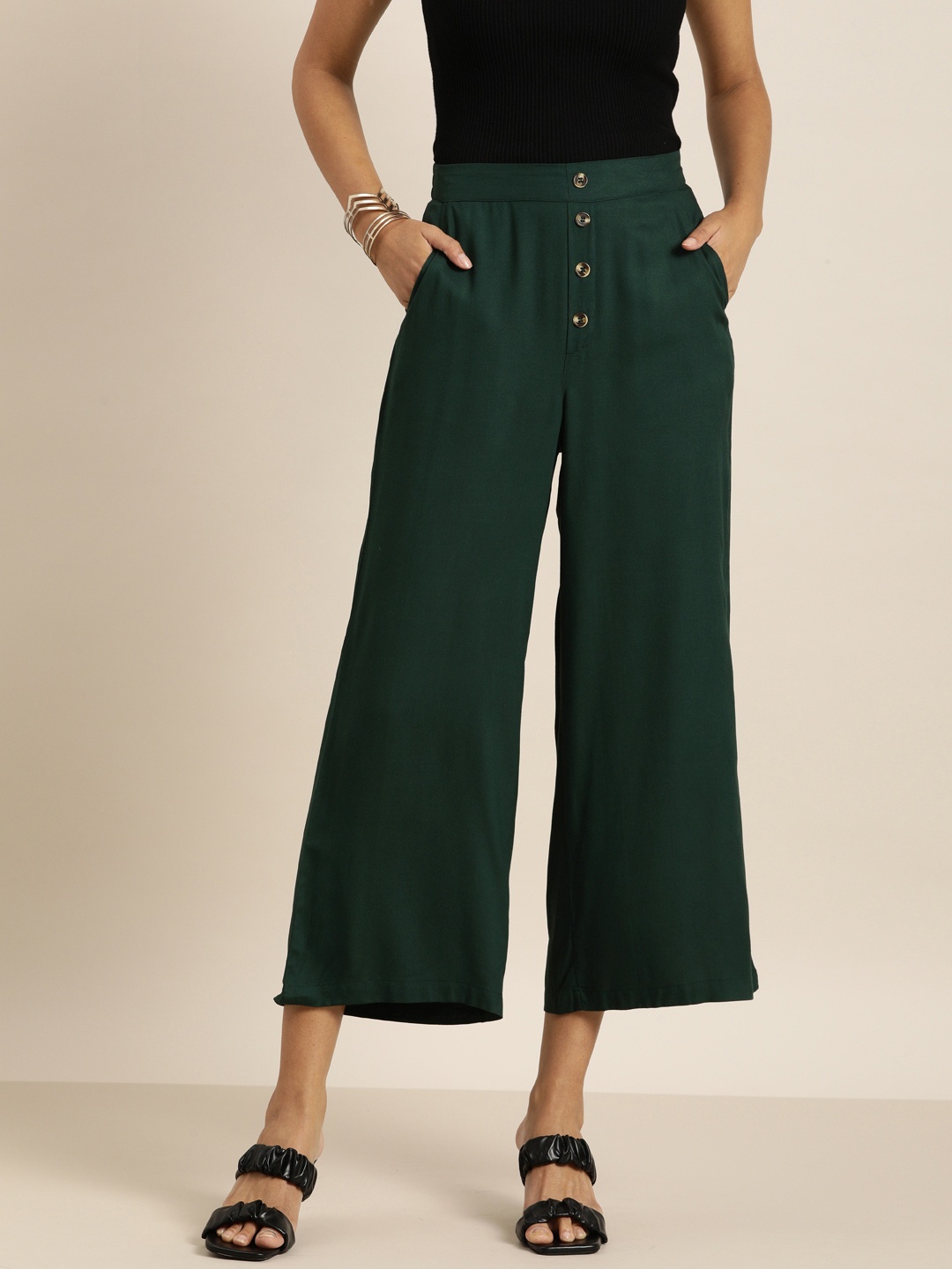 

all about you Women Green High-Rise Parallel Trousers