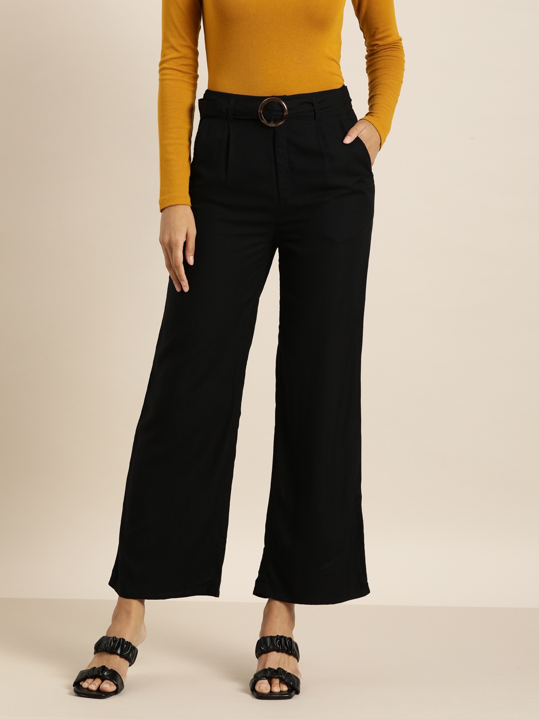 

all about you Women Black High-Rise Parallel Trousers