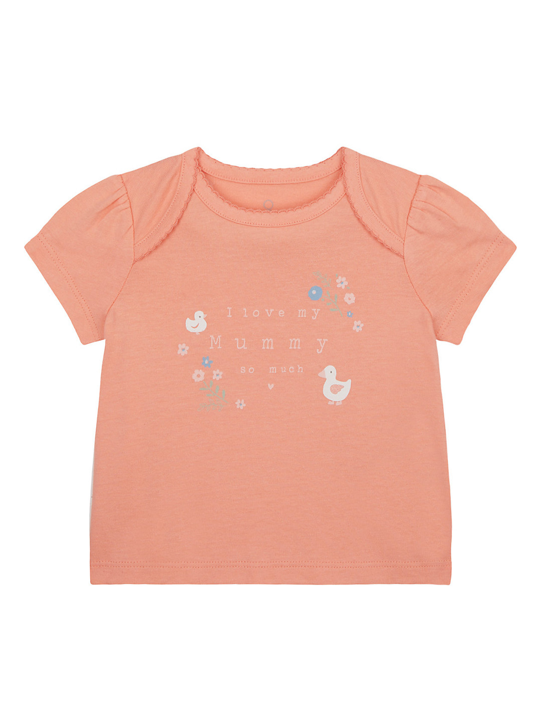

mothercare Infant Girls Coral Pink Printed Round Neck Pure Cotton T-shirt