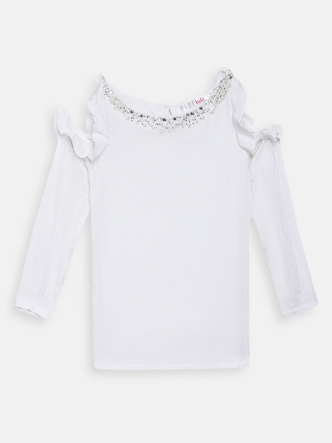 

ELLE Girls White Solid Cold-Shoulder Sleeves Top