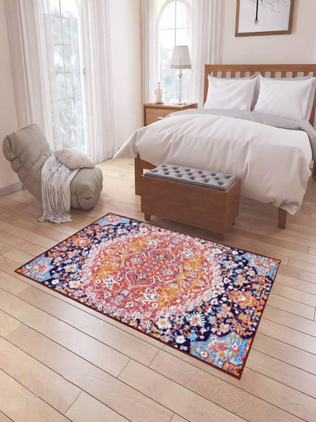 

Status Blue & Orange Ethnic Motif Printed Anti-Skid Carpet