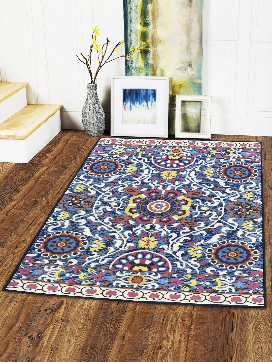 

Status Blue & Pink Ethnic Motif Printed Anti-Skid Carpet