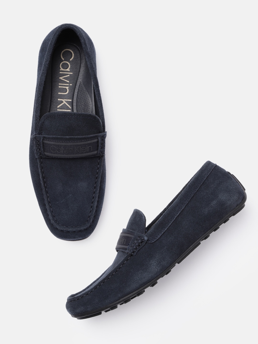 

Calvin Klein Men Navy Blue Suede Loafers
