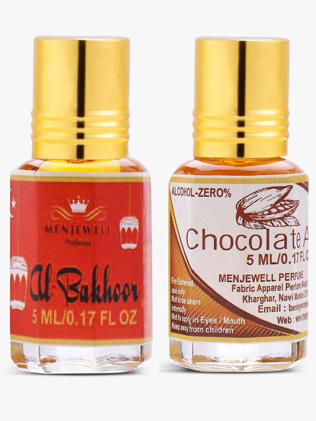 

Menjewell Unisex Set Of 2 Al-Bakhoor & Chocolate Natural Attar 10ml, Transparent