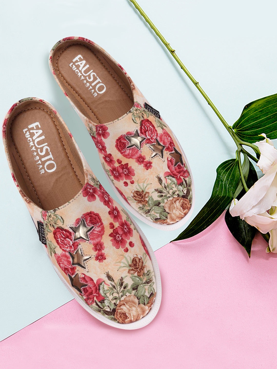 

FAUSTO Women Cream-Coloured & Orange Slip-On Sneakers
