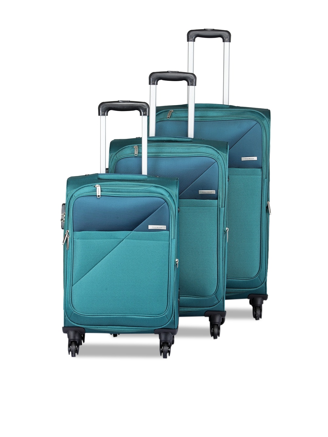 

Teakwood Leathers Set Of 3 Teal Blue Solid Hard-Sided Trolley Suitcases