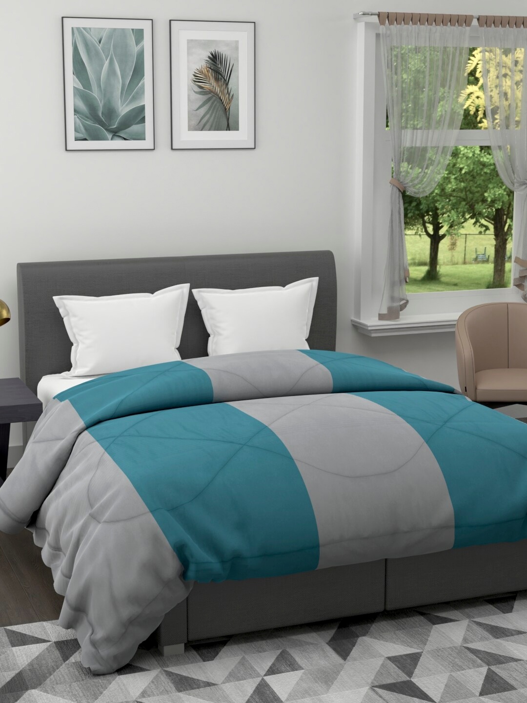 

Clasiko Grey & Blue Striped Mild Winter 233 GSM Double Bed Comforter