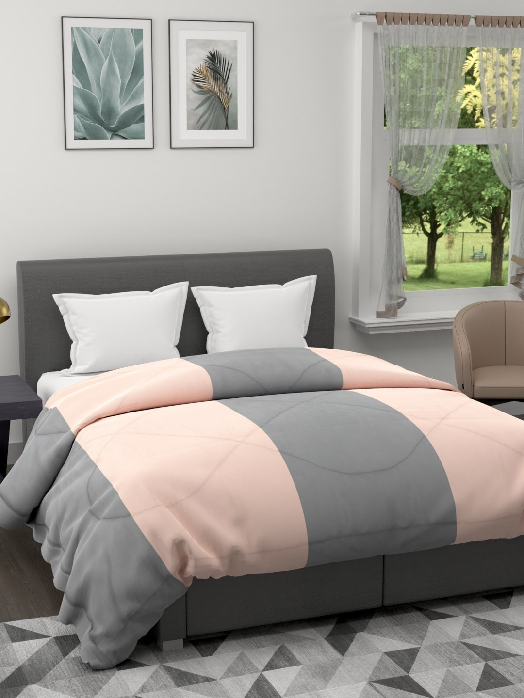 

Clasiko Grey & Peach-Coloured Striped Mild Winter 233 GSM Double Bed Comforter