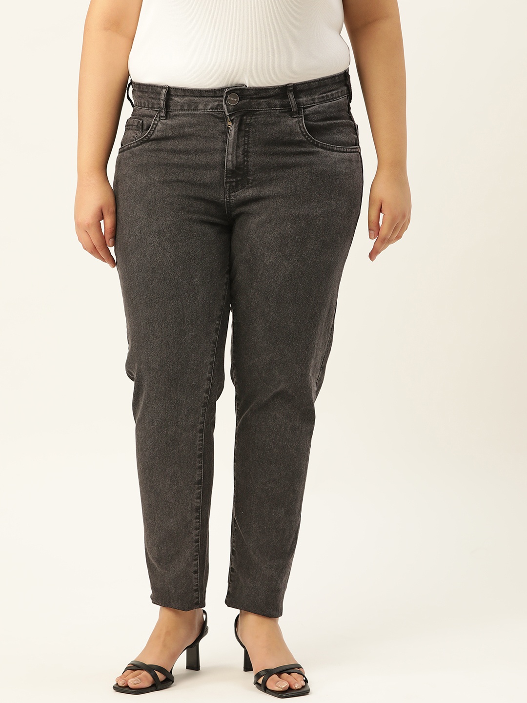 

Sztori Women Plus Size Charcoal Grey Solid Skinny Fit Stretchable Jeans
