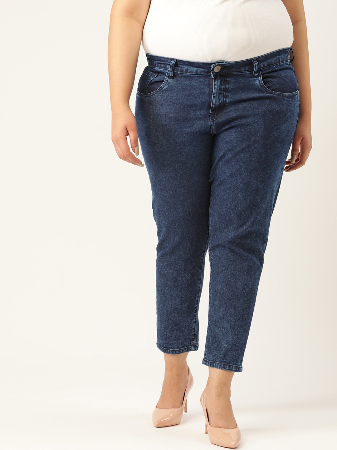

Sztori Women Plus Size Navy Blue Skinny Fit Mid-Rise Clean Look Stretchable Jeans