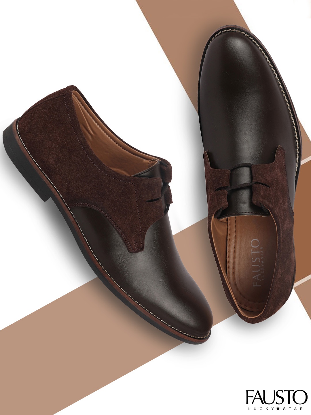 

FAUSTO Men Brown Solid Leather Formal Derbys