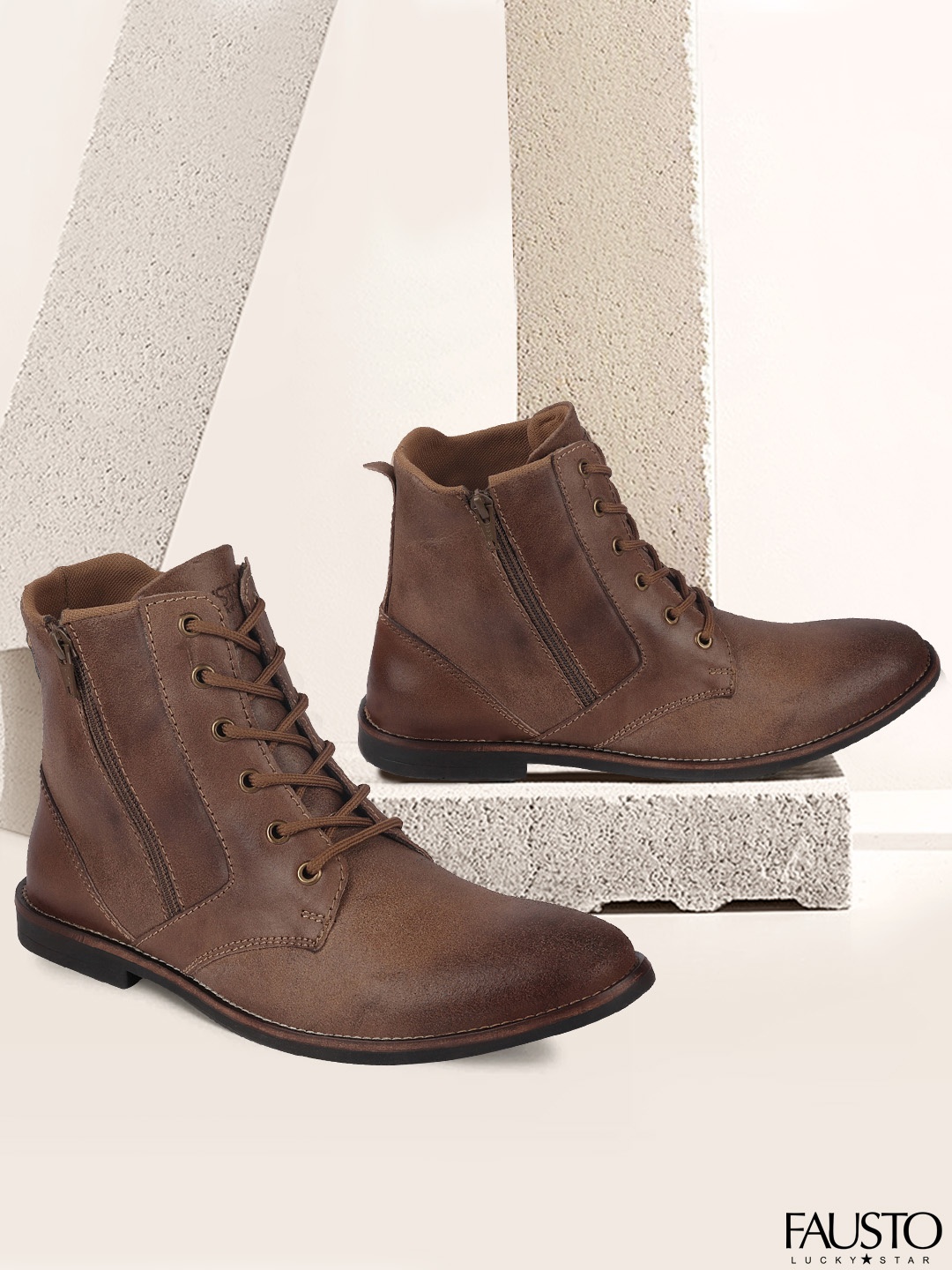 

FAUSTO Men Brown Flat Boots