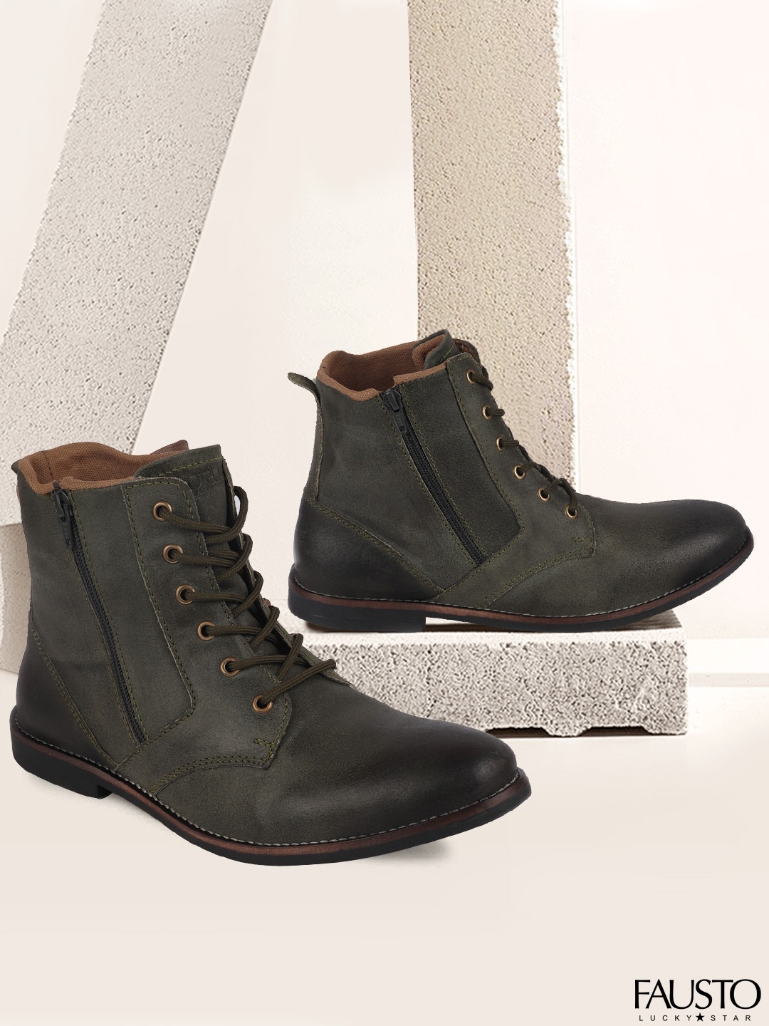 

FAUSTO Men Green Flat Boots